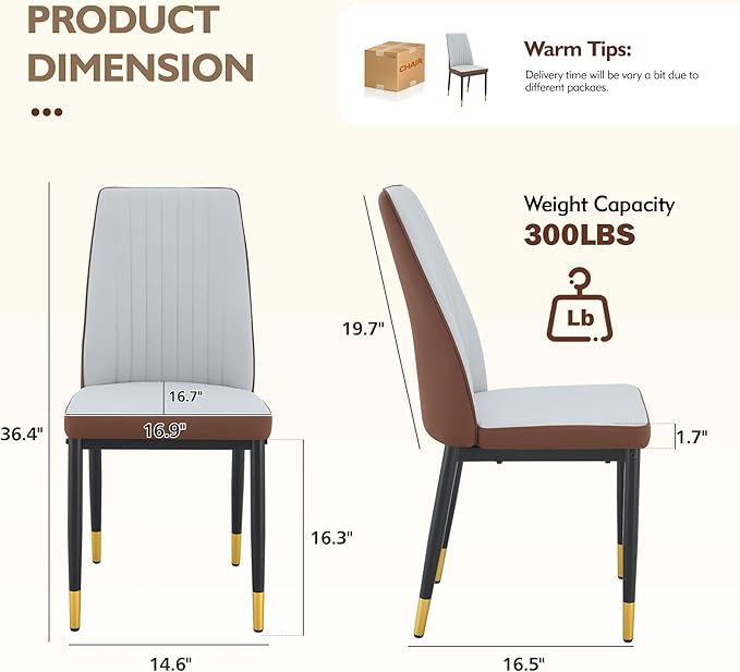 Modern Dining Table Set for 6, Marble Kitchen Table Chair Set for 6, Rectangular Kitchen Table with 6 Pu Leather Upholstered Chair for Dining Room