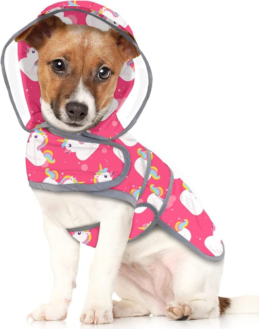 HDE Dog Raincoat with Clear Hood Rain Jacket Poncho for Small Medium Large Dogs Unicorn Ducks Pink - S