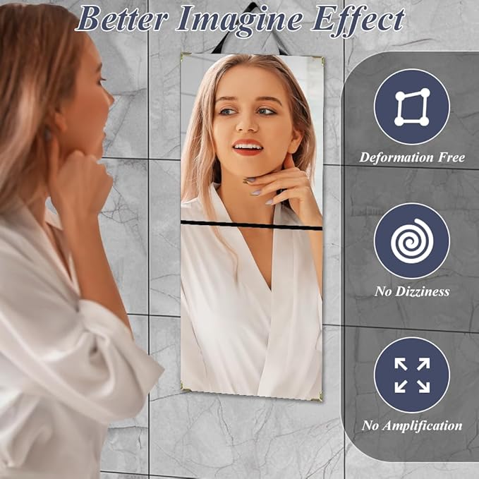 Foldable Portable Full Length Mirror, Hanging Folding Mirror with Handle, Frameless Shatterproof Hanging for Camping, Travel, Dance, RV, Home Fitness, Gift (Black, 33x13 Inch)