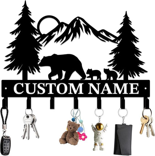 Personalized Custom Name Bear Key Wall Hooks,Metal Bear Keys Clothes Hooks,Metal Bear Wall Home Storage Decorative,For Front Door, Hallway, Kitchen, Bedroom,Keys,Hats (Style I)