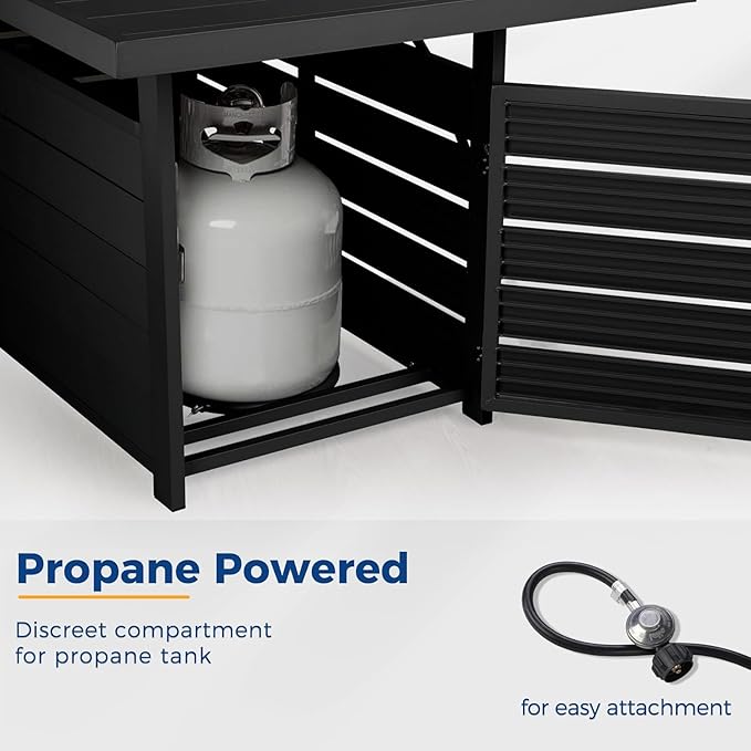 Wisteria Lane Aluminum Patio Furniture Set, 5 Seats Metal Outdoor Furniture Set with CSA Certified 54in Propane Gas Fire Pit Table, Patio Conversation Set with 5in Olefin Cover Cushions, Blue