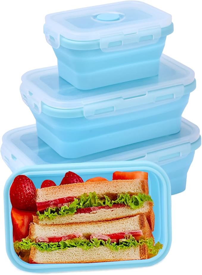 4 Pack Collapsible Storage Containers with Lids, Reusable Silicone Food Containers Set for Kitchen & Dining, Space Saving Collapsible Bowls for Travel, Camping, Easy Storage