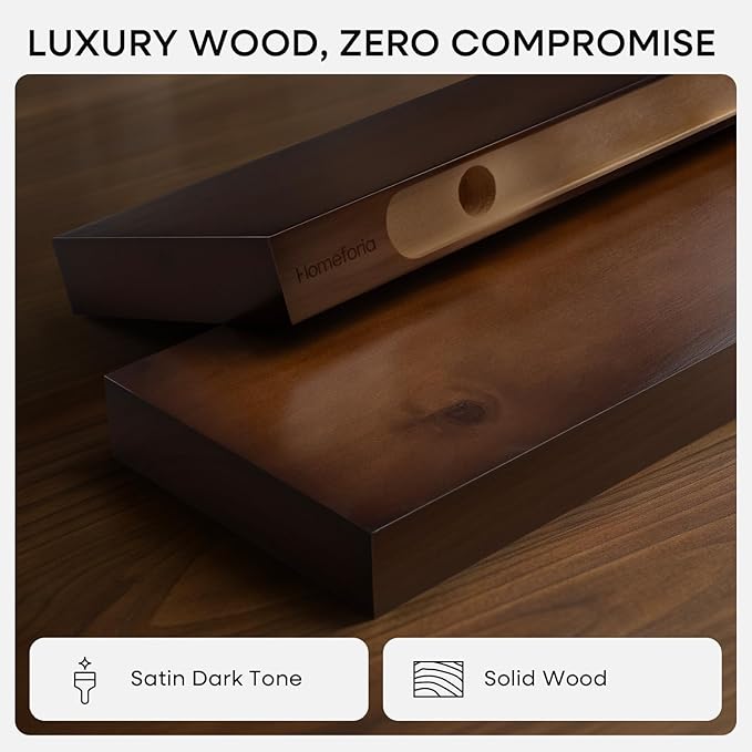 Homeforia Walnut 12 inch Floating Shelf, High End Solid Real Wood Small 12inch Floating Shelves for Wall Mounted, Dark Brown 12in Floating Shelves, Heavy Duty Bracket, 12 X 6.5 X 1.75 inches, Set of 4
