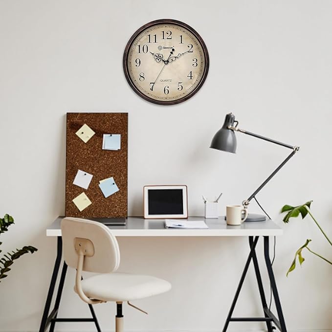 Geevon Vintage 14" Silent Wall Clock Non Ticking Analog Wall Clock Quartz Decorative Battery Operated Clock for Bedroom/Living Room/Kitchen/Office Decor
