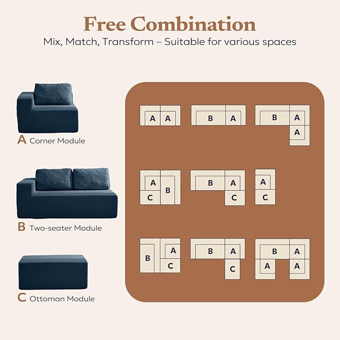 Loveseat Sofa, Cloud Modular Sofa Couch, Upholstered Floor Sofa with Deep Seat, Upholstered Foam Couch for Bedroom Living Room, No Assembly Required (Teddy Boucle, Blue)