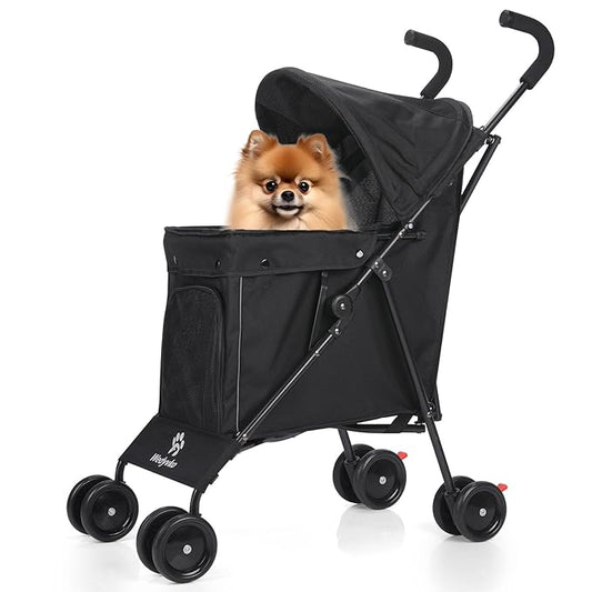 Wedyvko Umbrella Dog Stroller, Foldable Pet Stroller for Small Dogs Cats, with Carrying Strap and Cup Holder, Dog Poop Bags & Dispenser, Multicolor (Black)