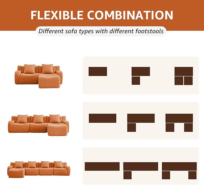 Orange Cloud Couch Loveseat, Modern Teddy Fabric Boneless Sectional Sofa in a Box for Living Room, Modular Floor Couch, No Assembly Required, Sofas para Sala