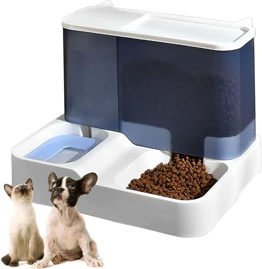 Kathson All-in-One Automatic Cat Feeder and Water Dispenser Set, Blue, Plastic, Multiple Pets