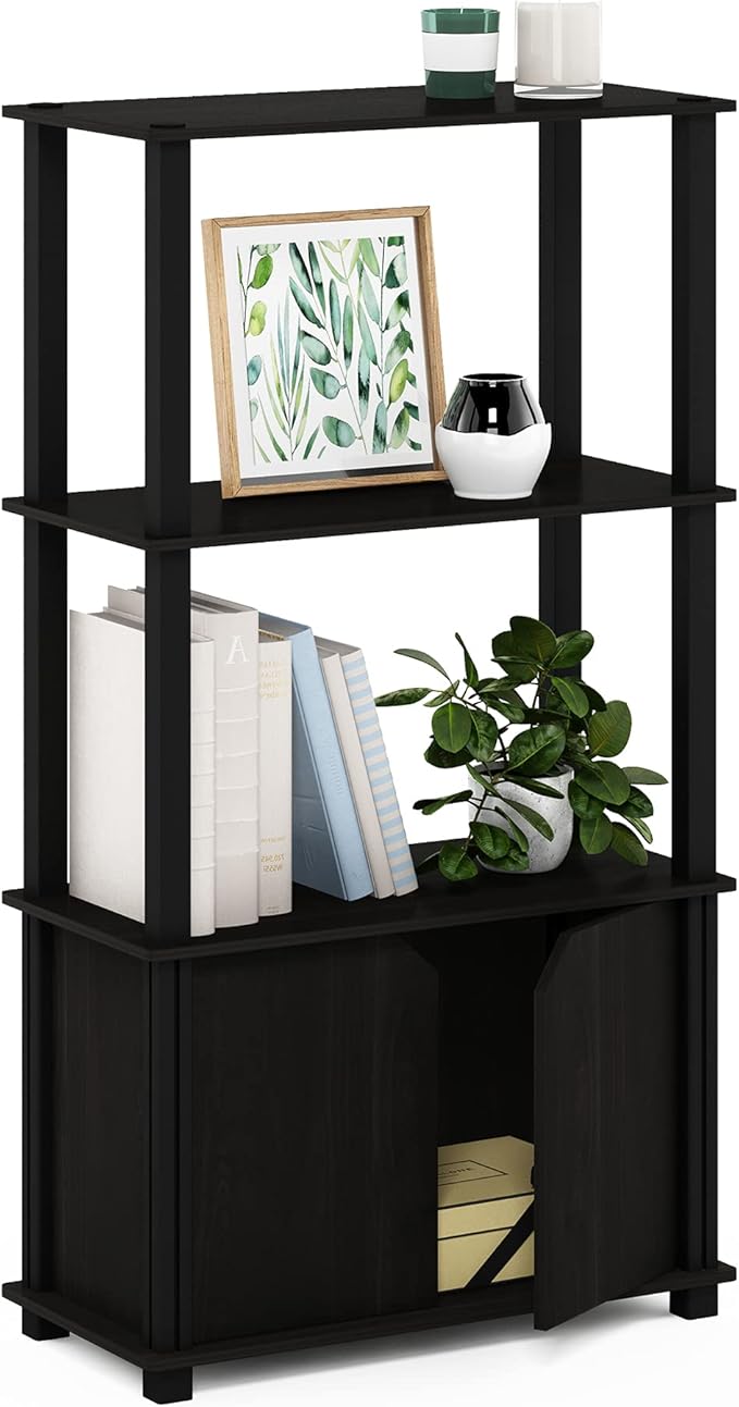 Furinno Brahms 4-Tier Multipurpose Bookcase/Bookshelf/Display Shelf/Display Rack with Door, Espresso/Black