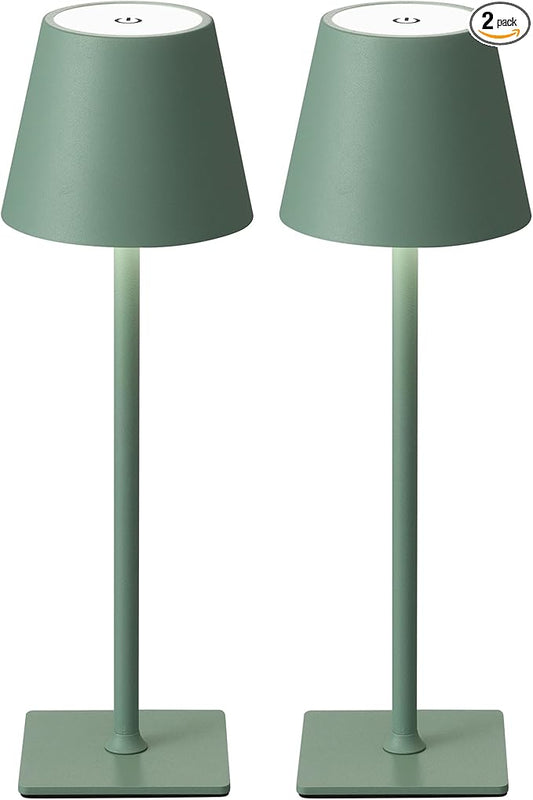 KDG 2 Pack Cordless Table Lamp,Portable LED Desk Lamp, 4000mAh Battery Operated, 3 Color Stepless Dimming Up, for Restaurant/Bedroom/Bars/Outdoor Party/Camping/Coffee Shop Night Light(Green)