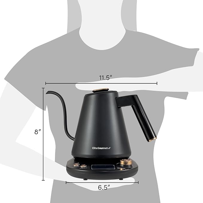 Elite Gourmet EKT3001 1L Digital Water Kettle, 304 Stainless Steel Interior, Programmed Temperatures, Keep Warm Function, Cordless, 360° Base, Auto Off & Audible Indicator, Matte Black