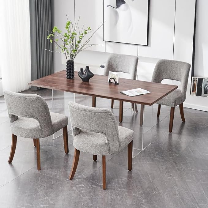 VKNOW Wooden Dining Chairs Set of 2, Modern Fabric Upholstered Dining Room Chair Kitchen Chairs, Farmhouse Dinner Chair for Kitchen Dining Room, Grey