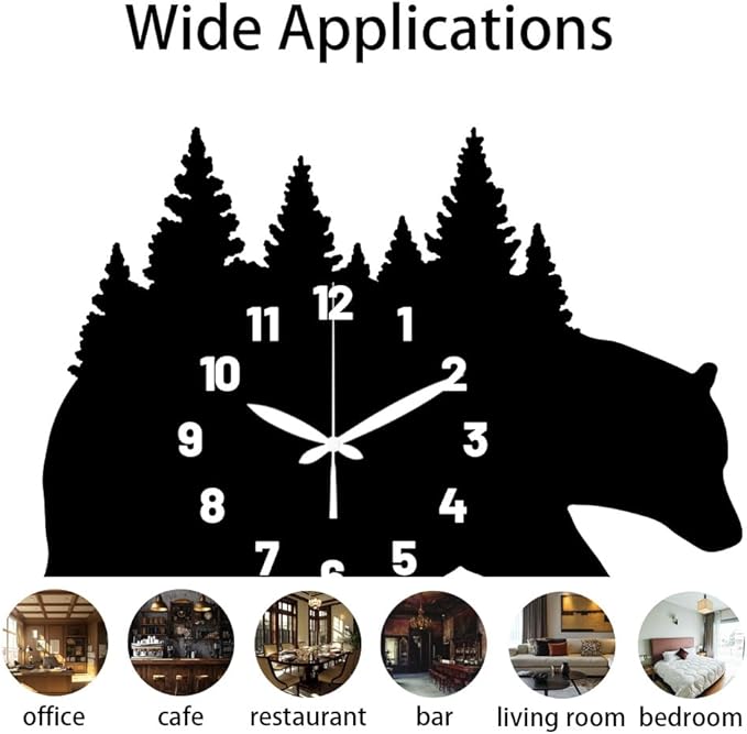 CHGCRAFT Bear Carrying Forest Pattern Wall Clock 15.2 Inch Wood Grain Non-Ticking Irregular Shape Clocks Wall Hanging Clock Battery Operated for Bedroom Living Room Kitchen Office