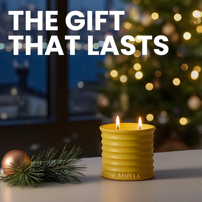 Scented Luxury Candles in Handmade Ceramic Jars, Soy Wax | Flower Bomb – Lily of The Valley & Jasmine, Large Candle | Non Toxic, 2 Wicks, Reusable Yellow Jar | Natural Spring Aromatherapy for Women