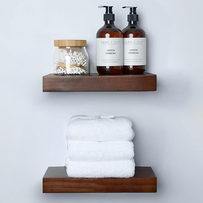 Homeforia Walnut 12 inch Floating Shelf, High End Solid Real Wood Small 12inch Floating Shelves for Wall Mounted, Dark Brown 12in Floating Shelves, Heavy Duty Bracket, 12 X 6.5 X 1.75 inches, Set of 3