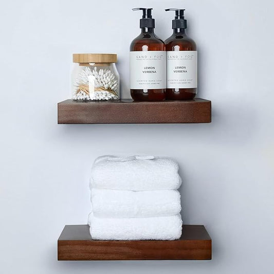 Homeforia Walnut 12 inch Floating Shelf, High End Solid Real Wood Small 12inch Floating Shelves for Wall Mounted, Dark Brown 12in Floating Shelves, Heavy Duty Bracket, 12 X 6.5 X 1.75 inches, Set of 3