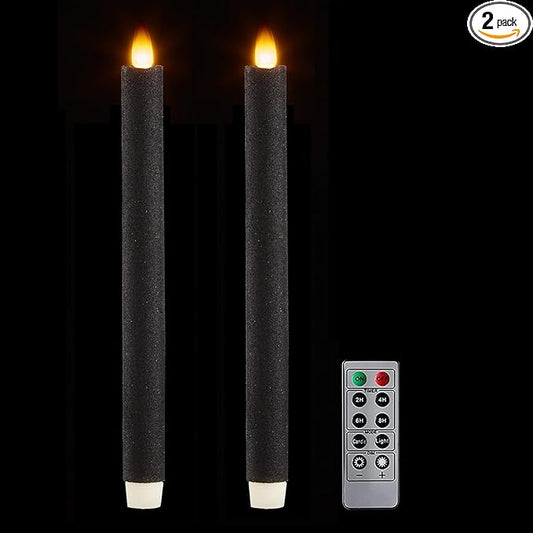 Flameless Taper Candles Flickering with Remote and Timer, 3D Moving Flame Taper Candle Battery Operated to 400 Hours, 9 Inch Window Candles, (Glitter Black)