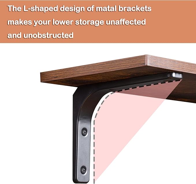 DINZI LVJ Long Wall Shelves, 47.3Inch Wall Mounted Shelves Set of 2, Extra Large Floating Storage Ledges with Sturdy Metal Brackets for Living Room, Bathroom, Bedroom, Kitchen, Rustic Brown