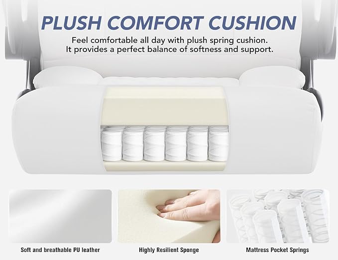 Office Chair with Adjustable Lumbar Support,Leather Ergonomic Computer Desk Chair with Flip-up Arms,Adjustable Tilt Lock,Swivel Rolling Executive PC Chair for Work, Study,Meeting,Small Space.White