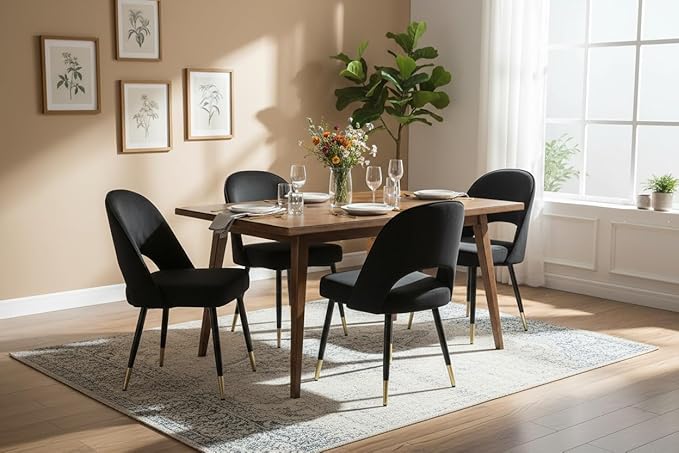 DUOMAY Modern Dining Chair Set of 4 with Open Back, Velvet Upholstered Armless Chair with Metal Frame Side Chair for Kitchen Dining Room Living Room, Black