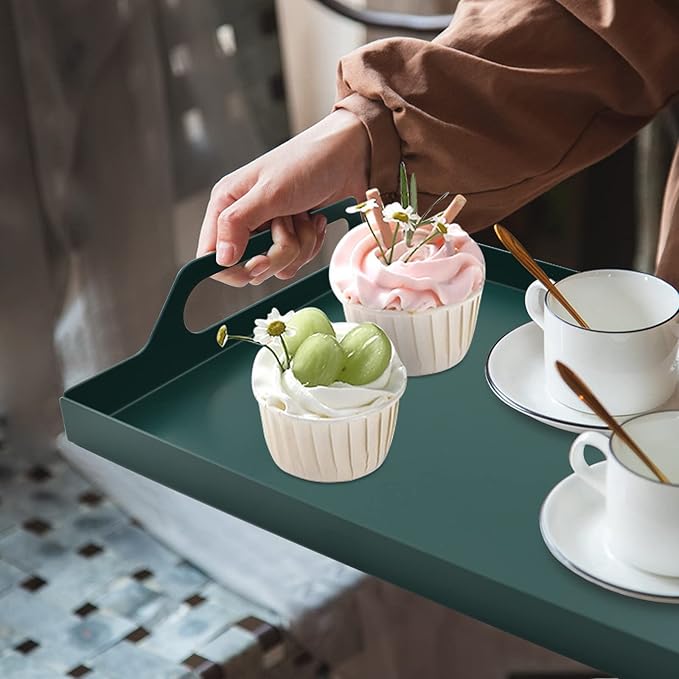 VANRA Metal Serving Tray Portable Bed Tray with Handles for Coffee Table, Living Room, Kitchen and Bathroom (Black Green)