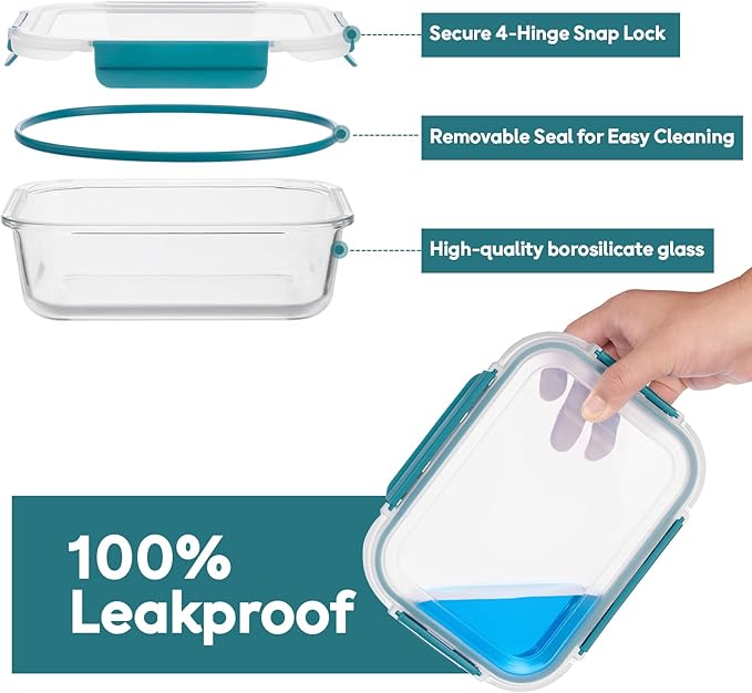 GENICOOK Airtight Glass Meal Prep Containers 15-Pack with Locking Lids, Leak-Proof Food Storage Containers Set, BPA-Free, Safe for Microwave, Oven, Freezer, Dishwasher