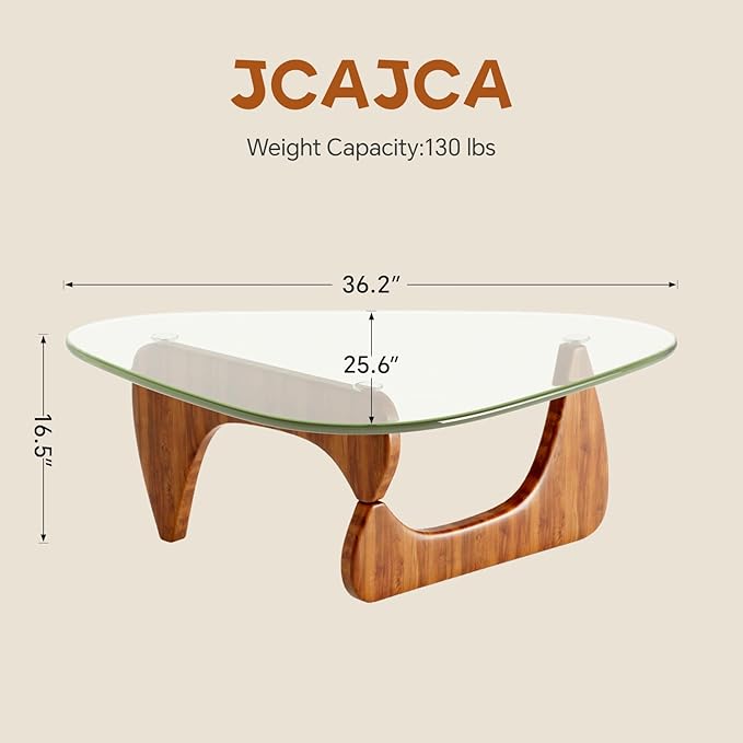 Coffee Table for Living Room Mid Century Modern Center Table with Glass Top and Wood, Transparent/Walnut