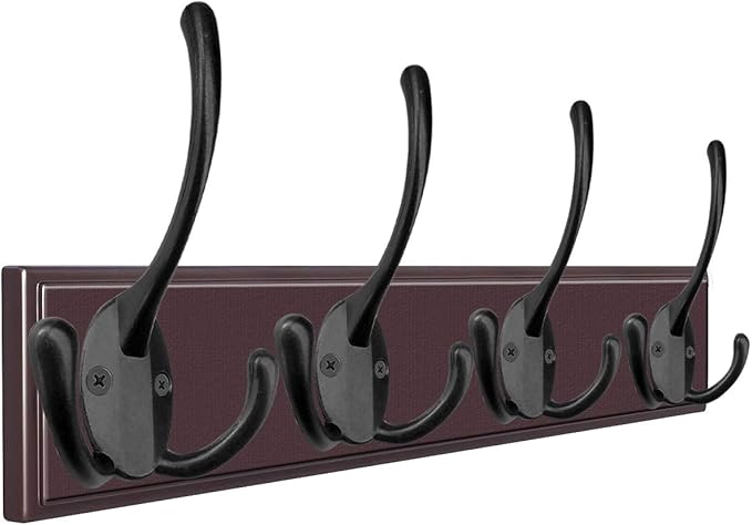 IBosins 6 Pack Big Heavy Duty Three Prongs Coat Hooks Wall Mounted with 24 Screws (Two Types of Screws Included) Retro Double Utility Rustic Hooks for Thick Coat, Big Heavy Bags (6 Pack)