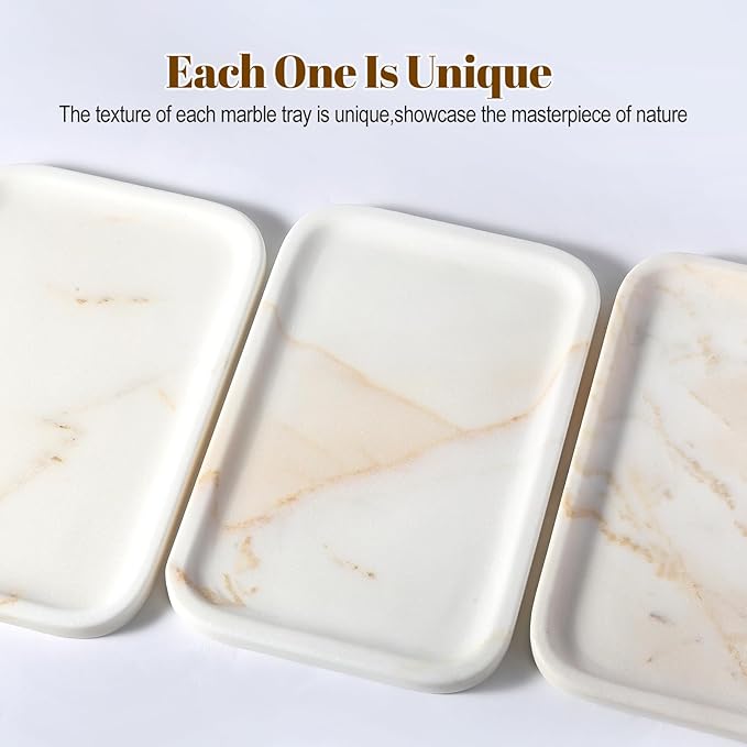 Koville Marble Tray, 12"x8" Marble Vanity Tray for Bathroom Kitchen Countertop, Rectangular Stone Tray for Cosmetics Perfume Trinket, Decorative Catchall Trays (Golden Calacatta)