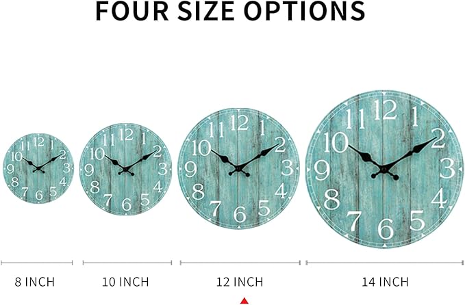 HYLANDA 12 Inch Teal Wall Clock - Silent, Non-Ticking, Battery Operated, Turquoise, Decorative, Unisex