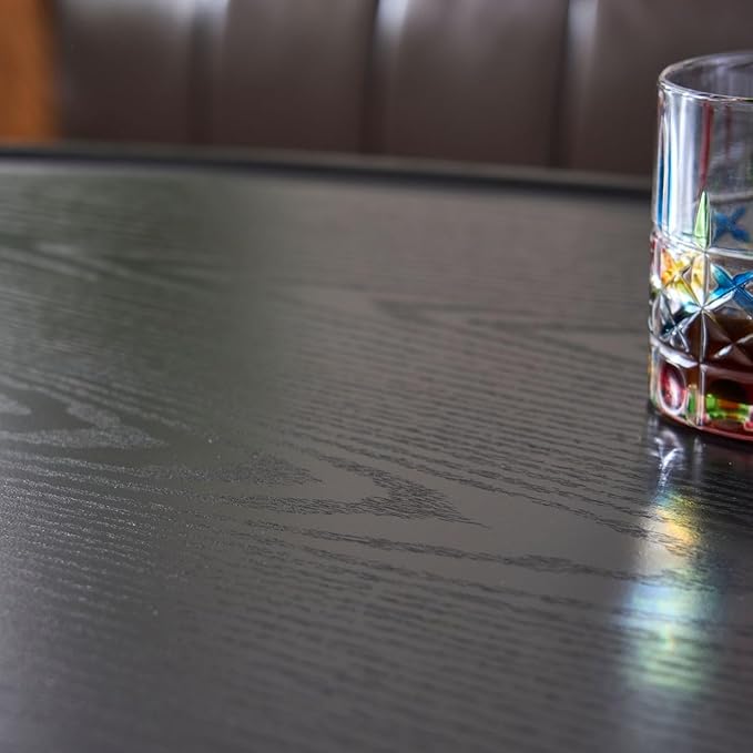 AGV Oval Coffee Table with Shelf Storage, 2-Tier Black Wood Finish Center Table for Living Room, Modern Asymmetrical Metal Legs, Raised Edge Sofa Table