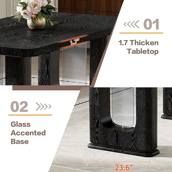 64.5" Black Dining Table Set for 4, Modern Kitchen Table and Chairs Set with PU Leather Cushioned Chairs & Decorative Pedestal Base, 5 Piece Wood Grain Dining Table Set for Dining Room or Kitchen