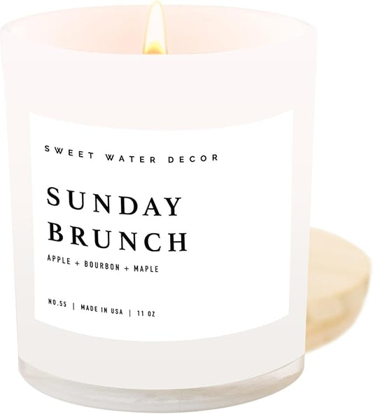Sweet Water Decor Sunday Brunch Candle - Soy Apple, Bourbon, and Maple Candles for Home - 11oz White Jar, 50+ Hour Burn Time, Made in The USA - Summer Candle Decor