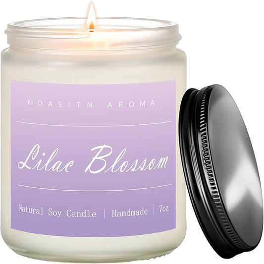 MOASITN Lilac Blossom Spring Soy Candle| Lavender,Lilac,Lemon Scented Candle for Home| Long Burning Aromatherapy Candle| Jar Candel Gift for Women,Men as Birthday,Relaxing,Housewarming Gifts| 7oz
