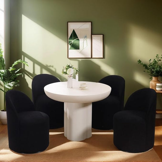 Modern Barrel Dining Chairs Set of 4, Swivel Base Black Sherpa Accent Chair 360°Rotating Mid-Century Dining Side Chair Kitchen Chair for Living Room, Bedroom, Home, Office, Kitchen