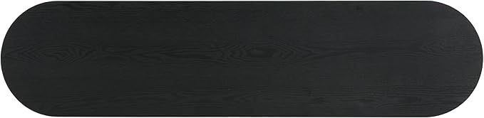 Modern Curved Console Table for Entryway, Farmhouse Solid Wood Fluted Sofa Table with Open Shelf & Elegant Wood Grain, Oval Long Foyer Table for Entry Way Hallway Living Room-58.9" Black