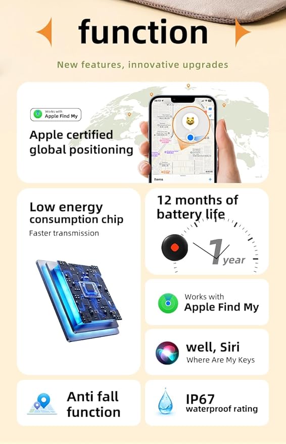 iOS Air Mini Tracker Smart localizador Locator Tag 2 Pack Works with Apple Find My Device for Keychain Keys Dog Kids Car Luggage Vehicle Motorcycle Tracking Worldwide,Waterproof IP67 Not GPS