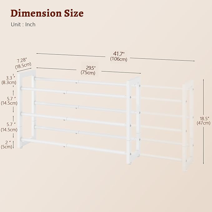 FAVOOSTY 3-Tier Expandable Shoe Rack, Adjustable Shoe Shelf Storage Organizer Space Saving Metal Free Standing Shoe Rack for Entryway Closet Doorway, White