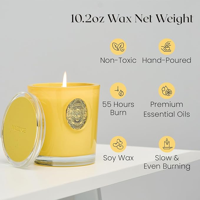 M&SENSE Natural Soy Candle | Sugared Lemon & Yellow | 9.2 oz, 50H Burn Time | Luxury Scented Candle for Relaxation, Gifting, Home Décor | Ideal for Bedroom, Office, Party Ambiance