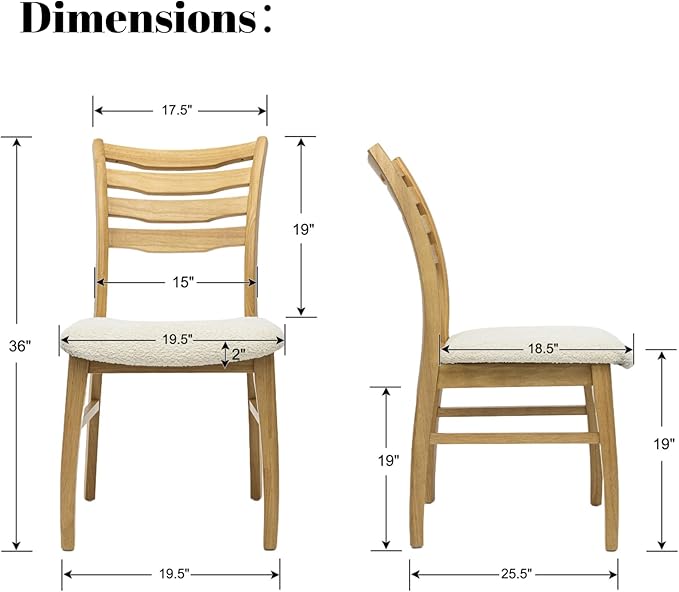 DUOMAY Farmhouse Dining Chairs Set of 6, Fur White Upholstered Side Chairs Solid Wood Ladder Back Kitchen Chairs for Home Dining Room, Light Browm Frame