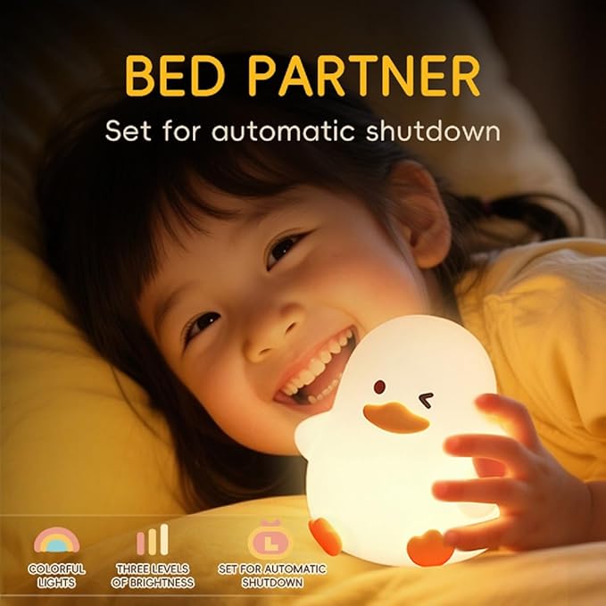 Duck Night Light for Adults Kids,Cute Silicone Animal Dimmable Nursery Nightlight with 7 Colors 30min Timer,Rechargeable Table Lamp Bedside Lamp for Christmas Gifts Room Decor