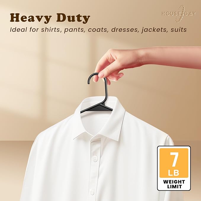 HOUSE DAY Plastic Hangers 100 Pack - Adult Clothes Hangers Black - Space Saving, Non-Slip, Durable & Sturdy Hanger with Shoulder Grooves for Closet, Perfect Slim Coat Hanger - Ganchos para Colgar Ropa