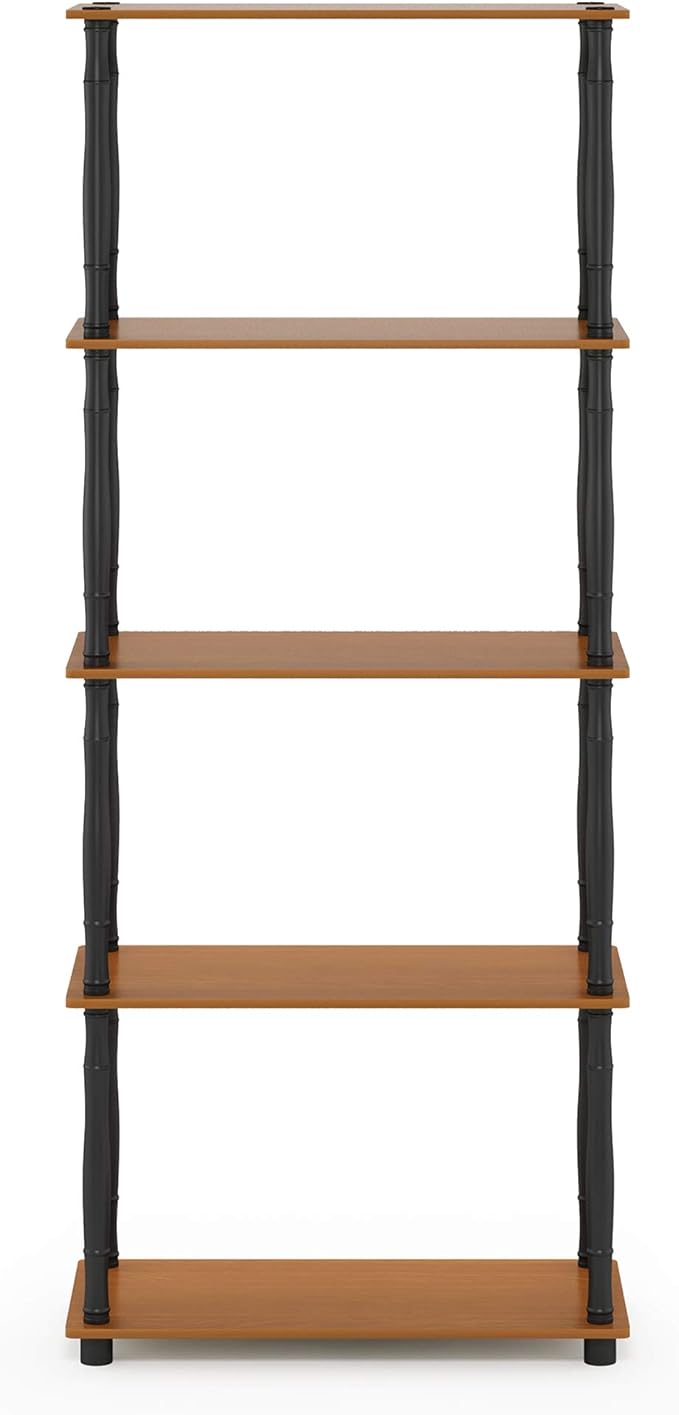 Furinno Turn-N-Tube 5-Tier Multipurpose Shelf / Display Rack / Storage Shelf / Bookshelf, Classic Tubes, Light Cherry/Black