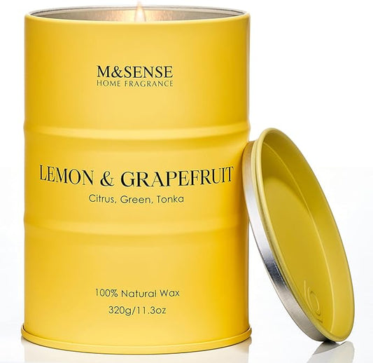 M&SENSE Lemon Candle,Summer Grapefruit Scented, Lemon Soy Candles 11.3oz 70 Hour Slow Burning, Limoncello Highly Scented Citrus Candles for Bathroom, Fresh Smelling Candle