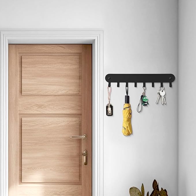 2 Pack Key Holder for Wall,Key Hooks with 8 Hooks,Key Rack for Wall No Drill for Living Room, Kitchen, Bathroom, Garage (Black)