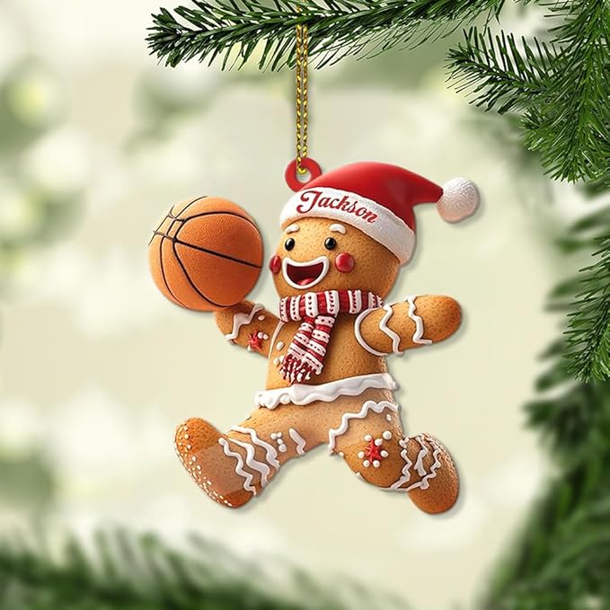 Custom Basketball Christmas Ornaments 2025, Custom Name Basketball Acrylic Christmas Tree Decorations, 2D Flat Baller Ornaments for Tree 06