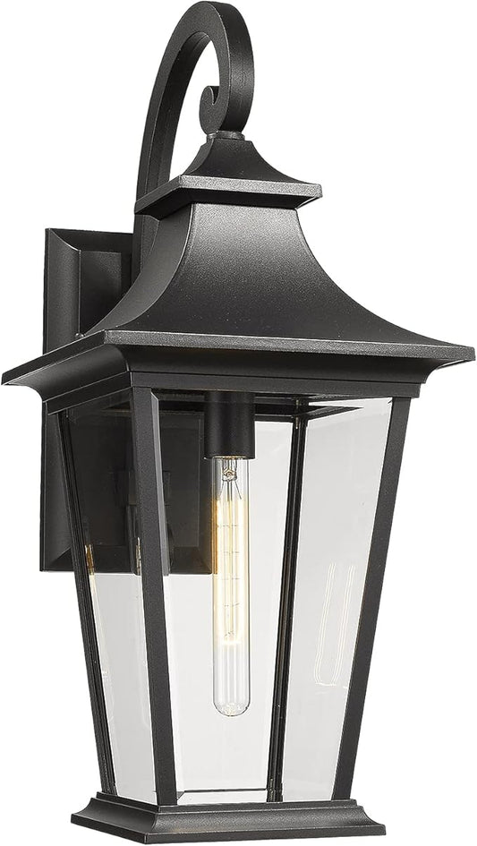 Emliviar Large Outdoor Wall Light, 25" Modern Front Porch Light for House, Clear Glass in Black Finish, XE220B BK