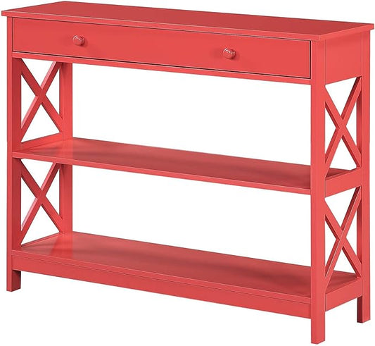 Convenience Concepts Oxford 1 Drawer Console Table with Shelves, Coral