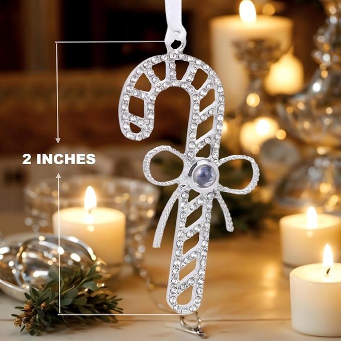 NAZENTI Personalized Christmas Tree Candy Cane Ornament, Custom Projection Photo Decoration for Family, Christmas Bauble, Projection Xmas Tree Decoration with Picture Inside