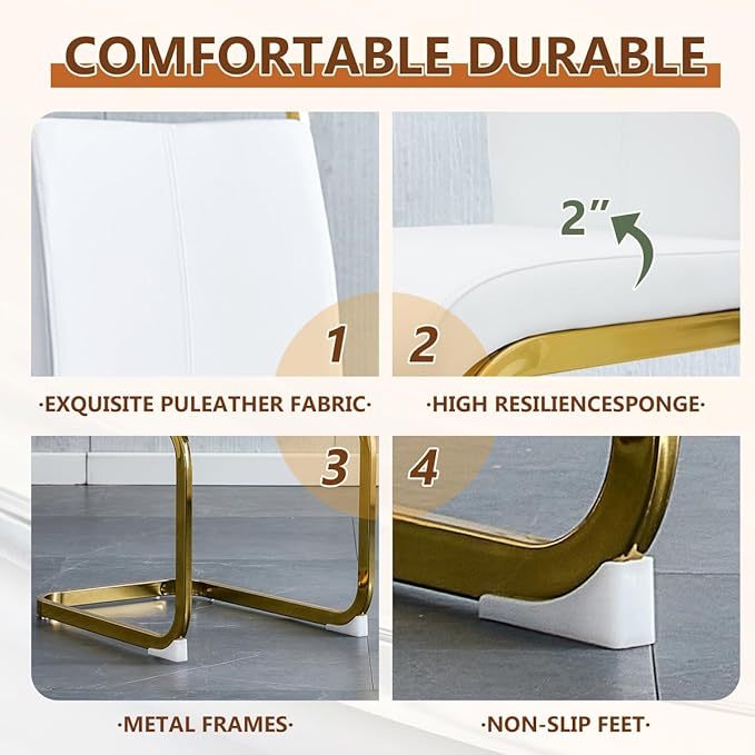 63'' Glass Dining Table Set for 6, Kitchen Table Chairs Set of 6, Clear Glass Dining Table with Black unique design Leg and Gold Metal Base, 6 PU Dining Chairs with Metal Legs, Living Room, Kitchen.